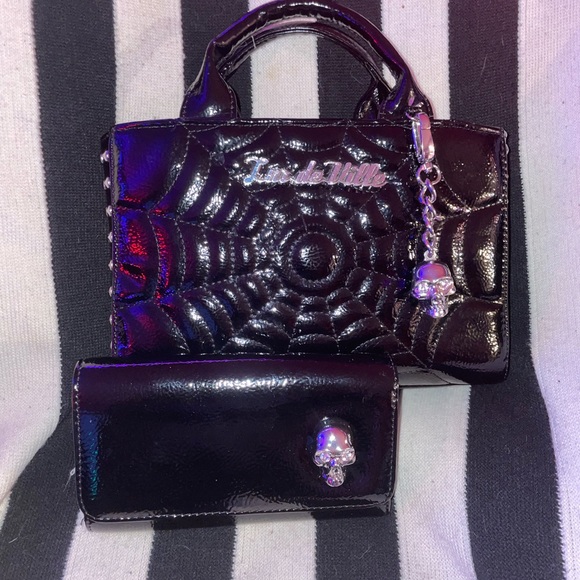 Lux de Ville Handbags - Lux De Ville Mini Crinkle Patent Spiderweb Bag Wallet